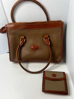 Vintage Dooney & Bourke AWL Satchel + Matching Wallet Brown Leather Set